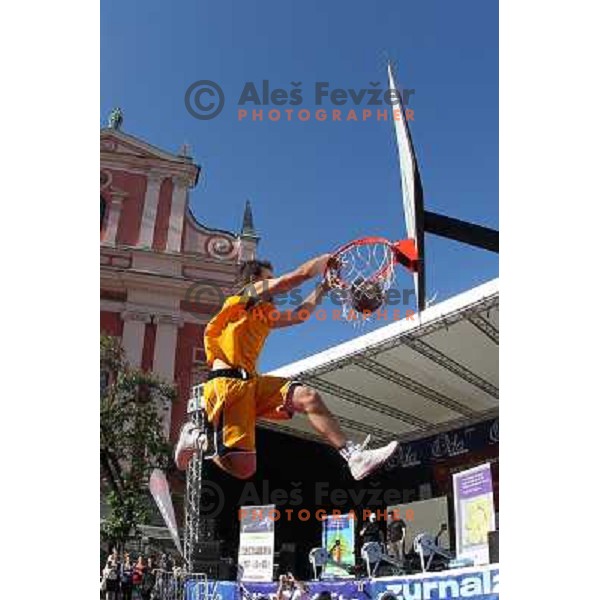 Dunking Devils, slovenian acrobatic basketball show at Tromostovje ( Three bridges) in Ljubljana, Slovenia 26.5.2010 
