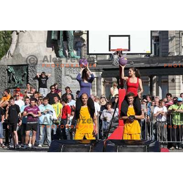 Dunking Devils, slovenian acrobatic basketball show at Tromostovje ( Three bridges) in Ljubljana, Slovenia 26.5.2010 