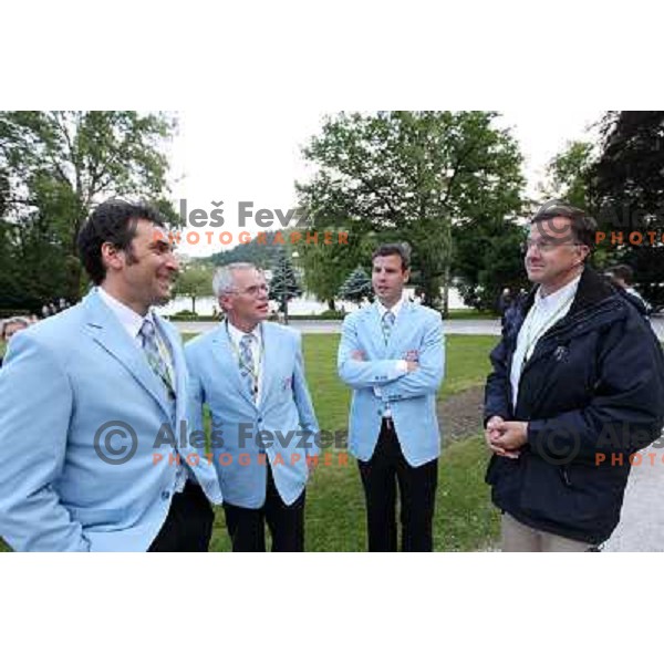Denis Zvegelj, Janez Bencina, Tim Farcnik before Opening ceremony of Rowing World Cup Bled 2010 in Zdraviliski park , Bled, Slovenia 27.5.2010 