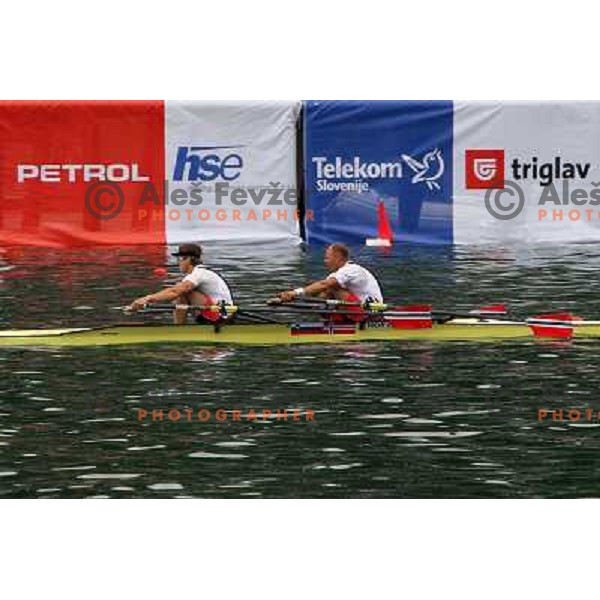 Olaf Tufte and Iztok Cop rowing for Norway during Rowing World Cup, Bled, Slovenia 28.5.2010 
