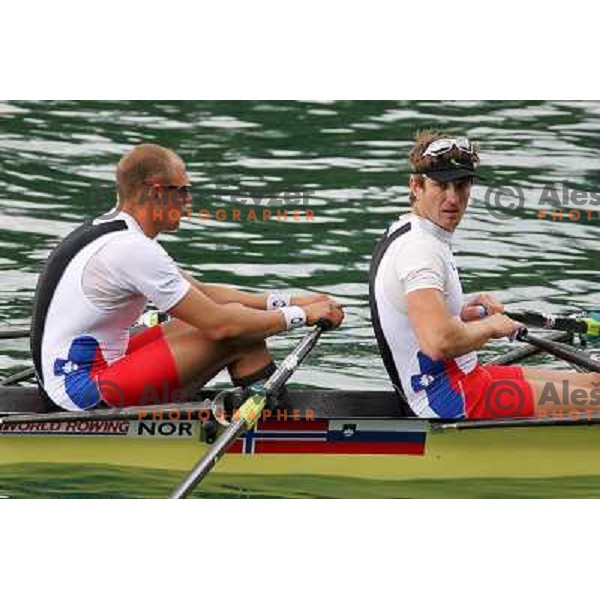 Olaf Tufte and Iztok Cop rowing for Norway during Rowing World Cup, Bled, Slovenia 28.5.2010 