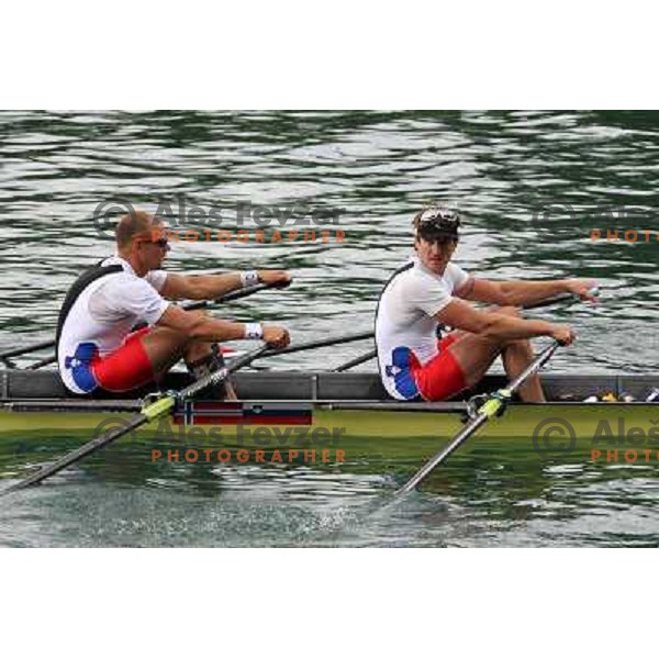 Olaf Tufte and Iztok Cop rowing for Norway during Rowing World Cup, Bled, Slovenia 28.5.2010 