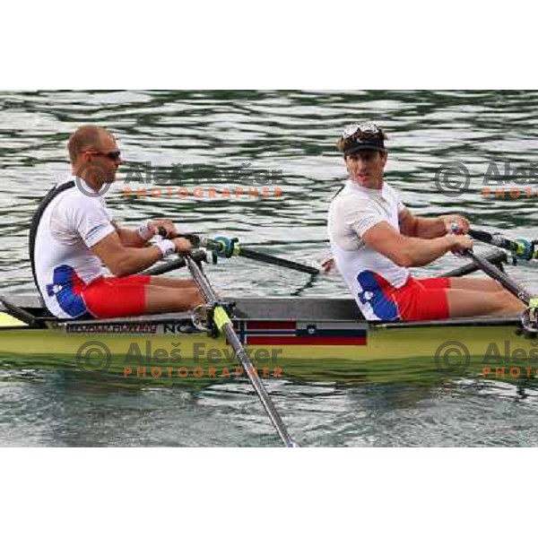 Olaf Tufte and Iztok Cop rowing for Norway during Rowing World Cup, Bled, Slovenia 28.5.2010 