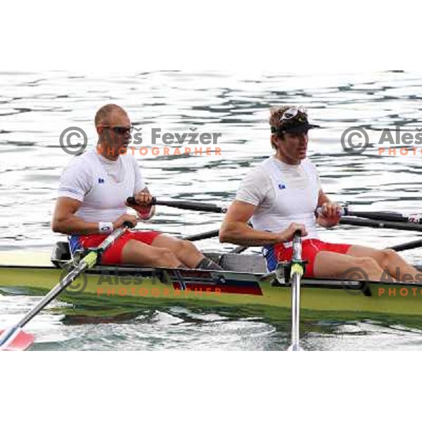 Olaf Tufte and Iztok Cop rowing for Norway during Rowing World Cup, Bled, Slovenia 28.5.2010 
