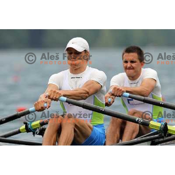 Malesic and Cvet rowing during Rowing World Cup, Bled, Slovenia 28.5.2010 