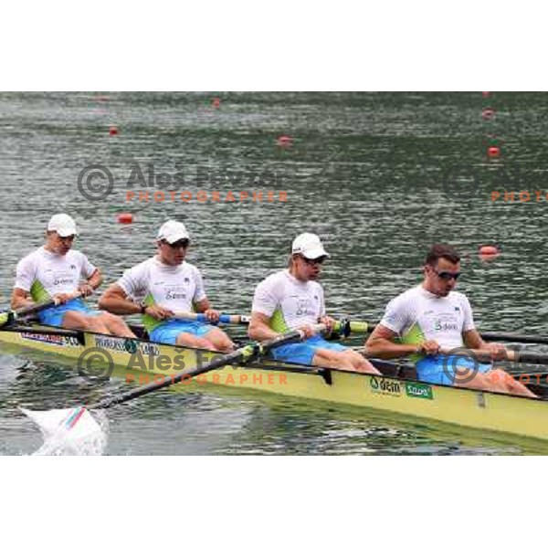 Miha Pirih, Rok Kolander, Tomaz Pirih, Ziga Pirih (SLO) in action during Rowing World Cup, Bled, Slovenia 28.5.2010 