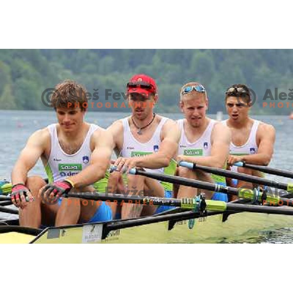 Andraz Krek, Luka Spik, Jan Spik, Gasper Fistravec (SLO) in action during Rowing World Cup, Bled, Slovenia 28.5.2010 