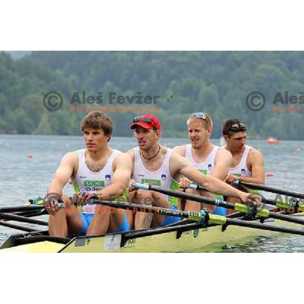 Andraz Krek, Luka Spik, Jan Spik, Gasper Fistravec (SLO) in action during Rowing World Cup, Bled, Slovenia 28.5.2010 