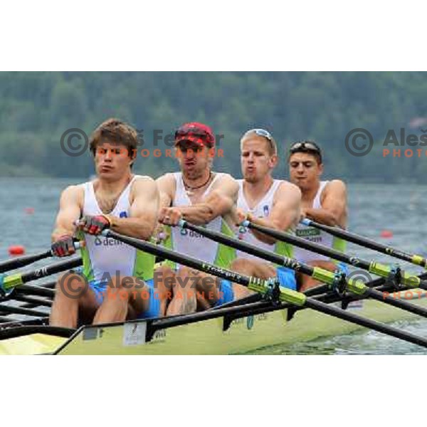 Andraz Krek, Luka Spik, Jan Spik, Gasper Fistravec (SLO) in action during Rowing World Cup, Bled, Slovenia 28.5.2010 