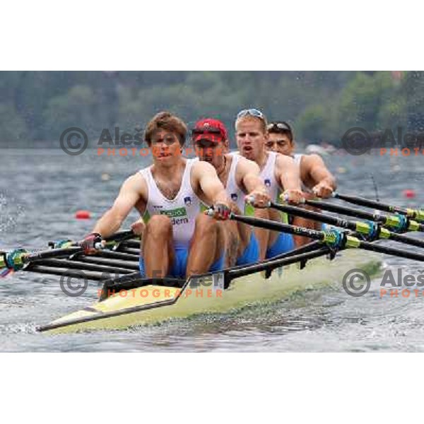 Andraz Krek, Luka Spik, Jan Spik, Gasper Fistravec (SLO) in action during Rowing World Cup, Bled, Slovenia 28.5.2010 