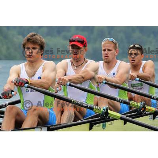 Andraz Krek, Luka Spik, Jan Spik, Gasper Fistravec (SLO) in action during Rowing World Cup, Bled, Slovenia 28.5.2010 