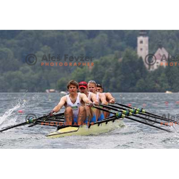 Andraz Krek, Luka Spik, Jan Spik, Gasper Fistravec (SLO) in action during Rowing World Cup, Bled, Slovenia 28.5.2010 