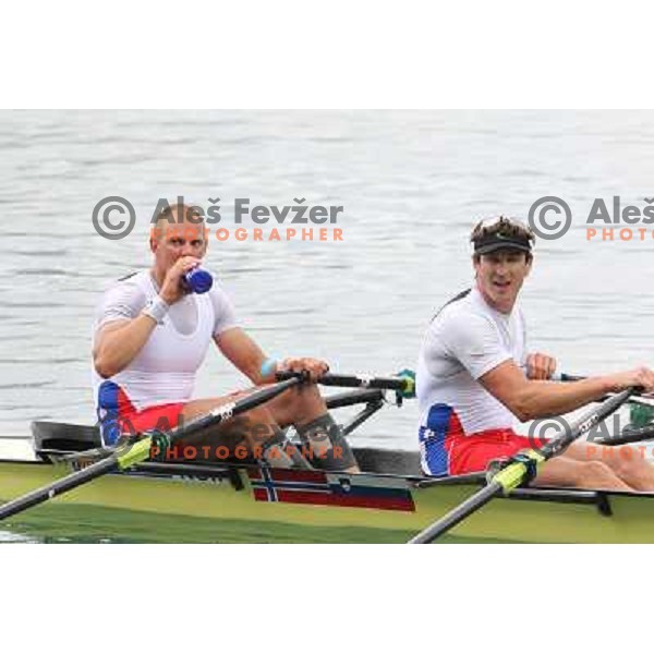 Olaf Tufte (NOR) and Iztok Cop (SLO) rowing for Norway action during Rowing World Cup, Bled, Slovenia 29.5.2010 