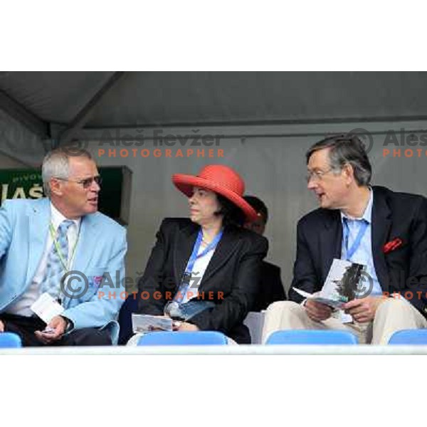 Janez Bencina talks to Barbara Turk and Danilo Turk during Rowing World Cup, Bled, Slovenia 29.5.2010 