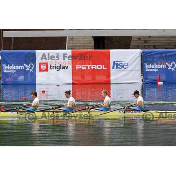 Fistravec, Jan Spik, Luka Spik, Krek (SLO) in action during Rowing World Cup, Bled, Slovenia 29.5.2010 