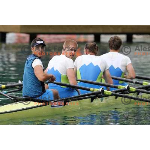 Fistravec, Jan Spik, Luka Spik, Krek (SLO) in action during Rowing World Cup, Bled, Slovenia 29.5.2010 