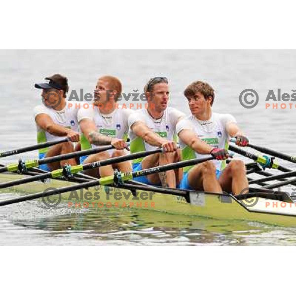 Fistravec, Jan Spik, Luka Spik, Krek (SLO) in action during Rowing World Cup, Bled, Slovenia 29.5.2010 