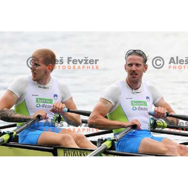 Jan Spik, Luka Spik, (SLO) in action during Rowing World Cup, Bled, Slovenia 29.5.2010 