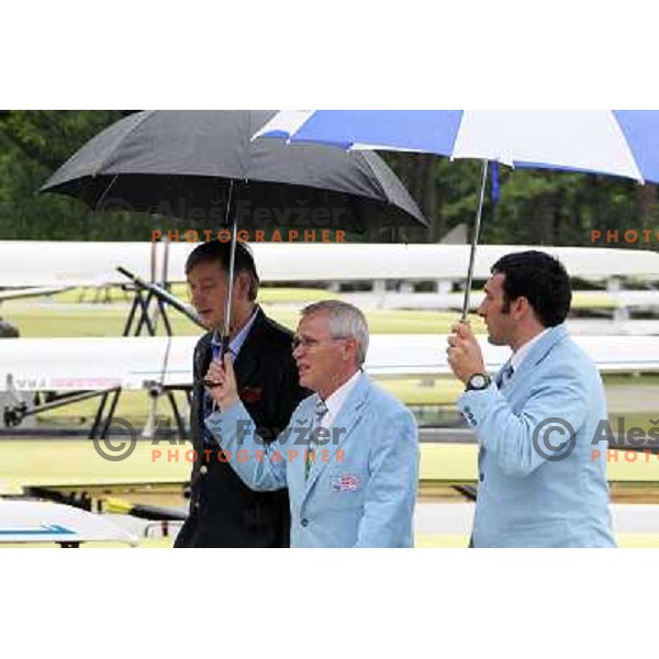 Dr.Danilo Turk, Janez Bencina, Denis Zvegelj during Rowing World Cup, Bled, Slovenia 29.5.2010 