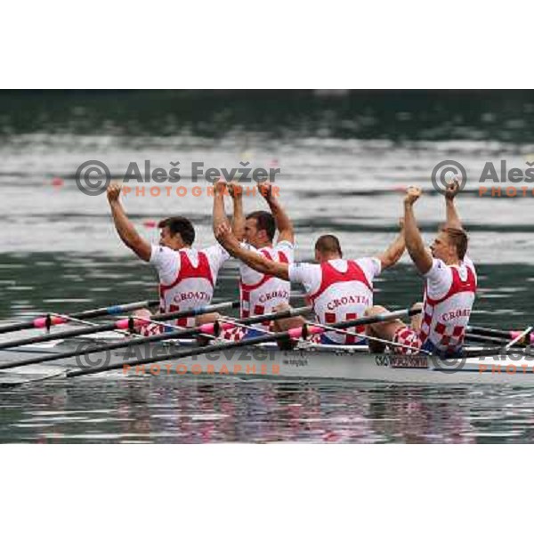  Croatian double four celebrate victory during rowing world cup, lake Bled, Slovenia 30.5.2010 