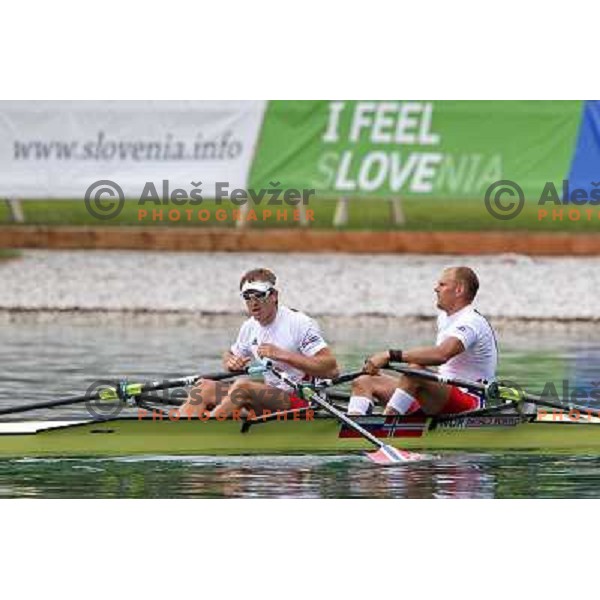 Iztok Cop (SLO) and Olaf Tufte (NOR) rowing for Norway during Final of rowing world cup, lake Bled, Slovenia 30.5.2010 