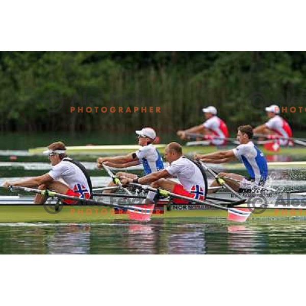 Iztok Cop (SLO) and Olaf Tufte (NOR) rowing for Norway during Final of rowing world cup, lake Bled, Slovenia 30.5.2010 