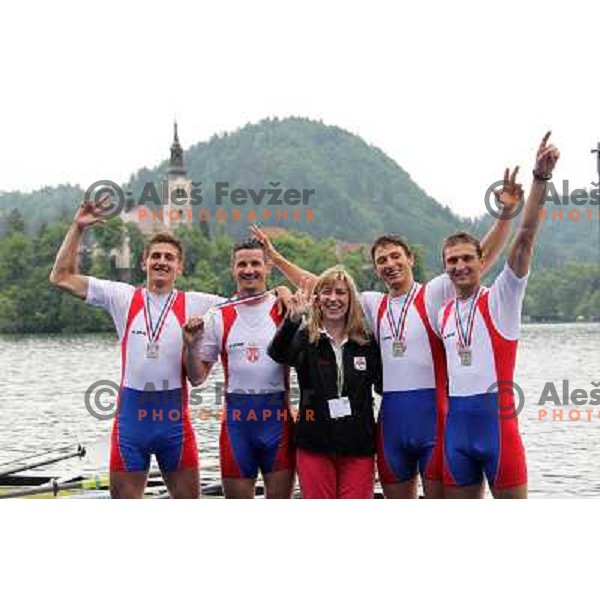 Serbia four celebrate second place in the Final during rowing world cup, lake Bled, Slovenia 30.5.2010 