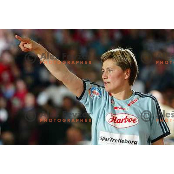 Anja Andersen in action during handball match Krim Eta Malizia- Slagelse FH in Final of EHF Championsleague, played at Kodeljevo Hall, Ljubljana, Slovenia 22.5.2004. Slagelse FH won 36-32 and became a Champion 