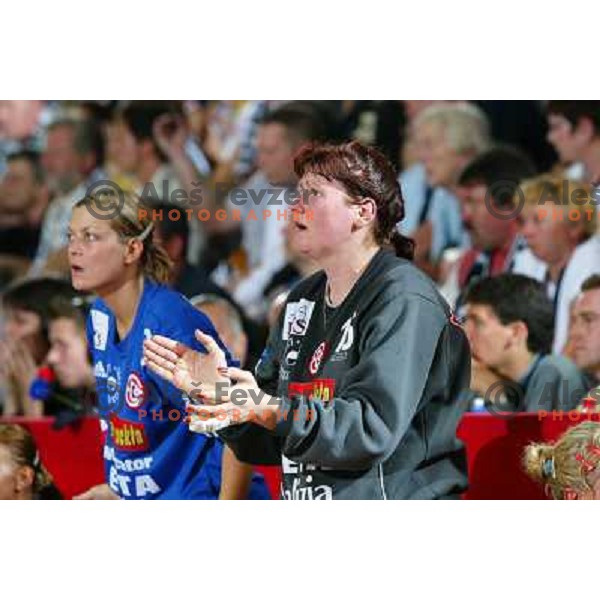 Luminitsa Dinu in action during handball match Krim Eta Malizia- Slagelse FH in Final of EHF Championsleague, played at Kodeljevo Hall, Ljubljana, Slovenia 22.5.2004. Slagelse FH won 36-32 and became a Champion 