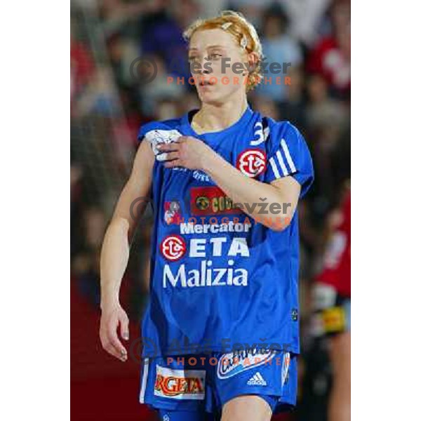 Olga Ceckova in action during handball match Krim Eta Malizia- Slagelse FH in Final of EHF Championsleague, played at Kodeljevo Hall, Ljubljana, Slovenia 22.5.2004. Slagelse FH won 36-32 and became a Champion 