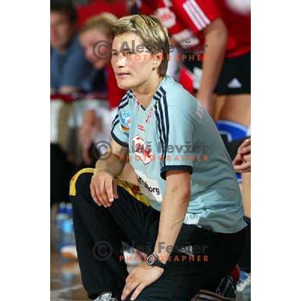 Anja Andersen in action during handball match Krim Eta Malizia- Slagelse FH in Final of EHF Championsleague, played at Kodeljevo Hall, Ljubljana, Slovenia 22.5.2004. Slagelse FH won 36-32 and became a Champion 