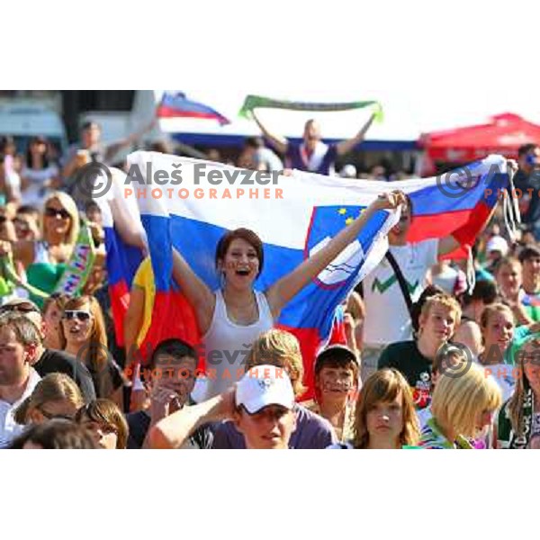  Slovenia supporters in Ljubljana watching live big screen transmission of football match Slovenia-England at 2010 FIFA World Cup South Africa on June 23rd 2010