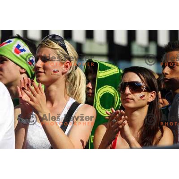 Slovenia supporters in Ljubljana watching live big screen transmission of football match Slovenia-England at 2010 FIFA World Cup South Africa on June 23rd 2010