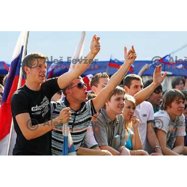 Slovenia supporters in Ljubljana watching live big screen transmission of football match Slovenia-England at 2010 FIFA World Cup South Africa on June 23rd 2010