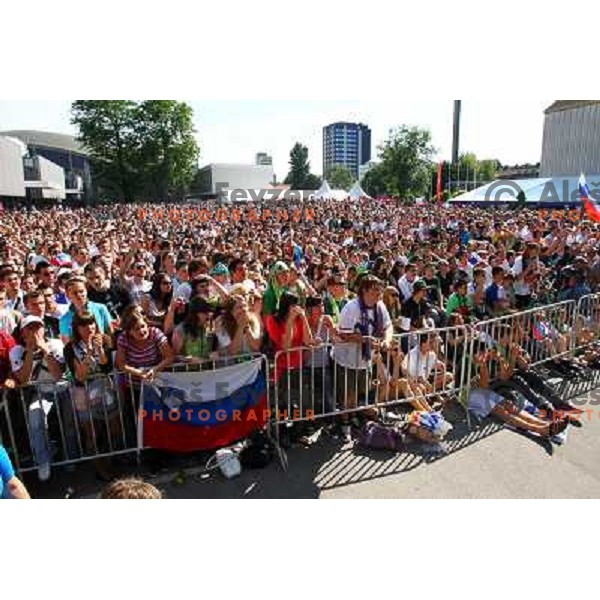 Slovenia supporters in Ljubljana watching live big screen transmission of football match Slovenia-England at 2010 FIFA World Cup South Africa on June 23rd 2010