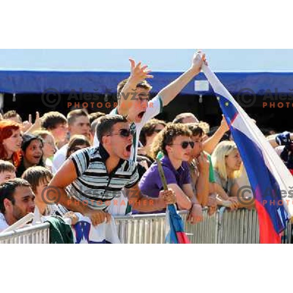 Slovenia supporters in Ljubljana watching live big screen transmission of football match Slovenia-England at 2010 FIFA World Cup South Africa on June 23rd 2010