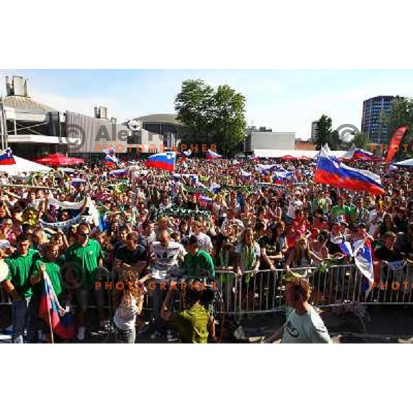 Slovenia supporters in Ljubljana watching live big screen transmission of football match Slovenia-England at 2010 FIFA World Cup South Africa on June 23rd 2010