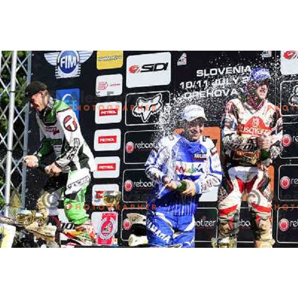 Irt (SLO), Campano Jimez (ESP), Salvini (ITA) (L-R) at podium after MX3 Motocross World Championship 2010 race, Orehova vas, 11.7.2010 