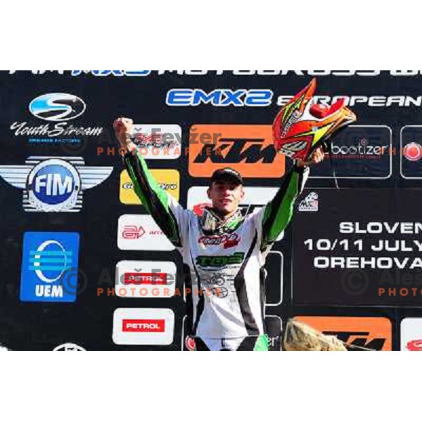 Irt (SLO), Campano Jimez (ESP), Salvini (ITA) (L-R) at podium after MX3 Motocross World Championship 2010 race, Orehova vas, 11.7.2010 