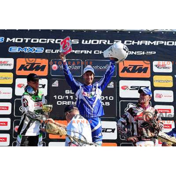 Irt (SLO), Campano Jimez (ESP), Salvini (ITA) (L-R) Winners at podium after MX3 Motocross World Championship 2010 race, Orehova vas, 11.7.2010 