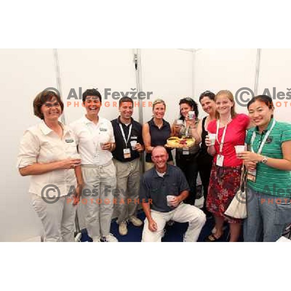 Referee Gaby Macolino of Italy having birthday party during second round of Qualifying singles at WTA Banka Koper Slovenia Open tennis tournament, played in SRC Marina, Portoroz, Slovenia on July 18, 2010 