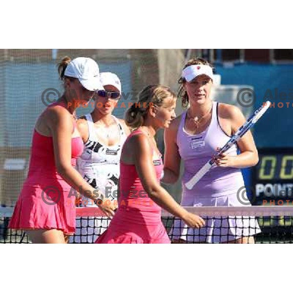 Anastasia Rodionova of Australia and Anastasia Pavlyuchenkova of Russia in action during first round of WTA Banka Koper Slovenia Open tennis tournament, played in SRC Marina, Portoroz, Slovenia on July 19, 2010 