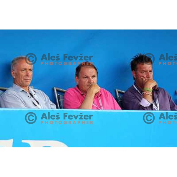 Franci Ohnjec, Marko Umberger, Zoran Kofol watching action during first round of WTA Banka Koper Slovenia Open tennis tournament, played in SRC Marina, Portoroz, Slovenia on July 20, 2010 