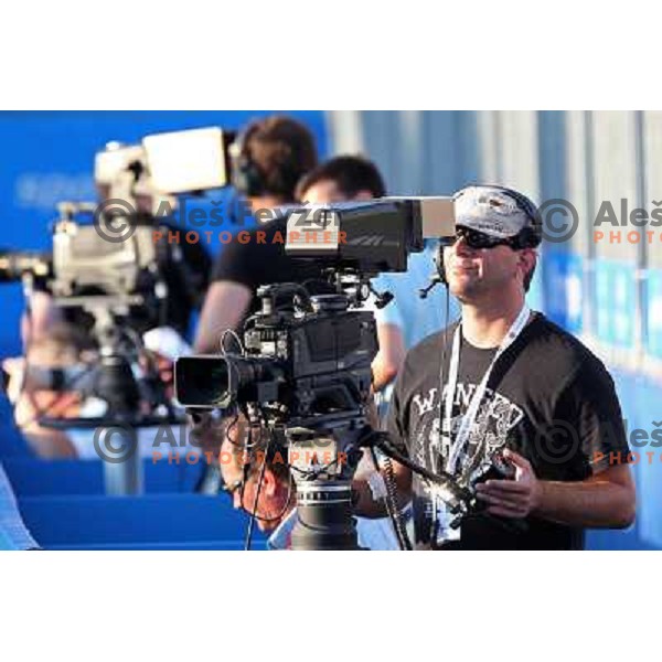 Camera team in action during second round of WTA Banka Koper Slovenia Open tennis tournament, played in SRC Marina, Portoroz, Slovenia on July 21, 2010 