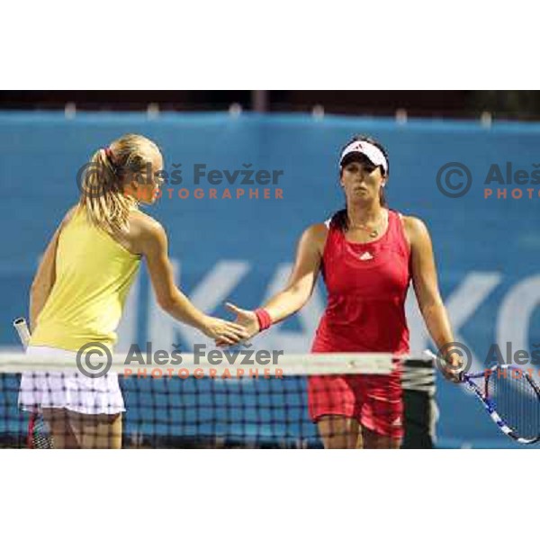 Sofia Arvidsson and Johanna Larsson of Sweden in action during the second round of the doubles at WTA Banka Koper Slovenia Open tennis tournament, played in SRC Marina, Portoroz, Slovenia on July 21, 2010 