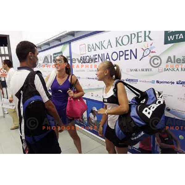 Jelena Jankovic and Aleksandra Krunic of Serbia before action during the first round of the doubles at WTA Banka Koper Slovenia Open tennis tournament, played in SRC Marina, Portoroz, Slovenia on July 21, 2010 