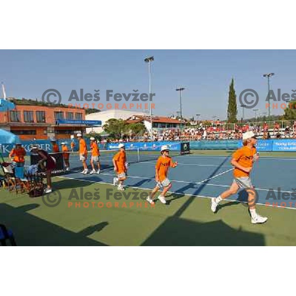 Ball boys in action during the second round of WTA Banka Koper Slovenia Open tennis tournament, played in SRC Marina, Portoroz, Slovenia on July 22, 2010 