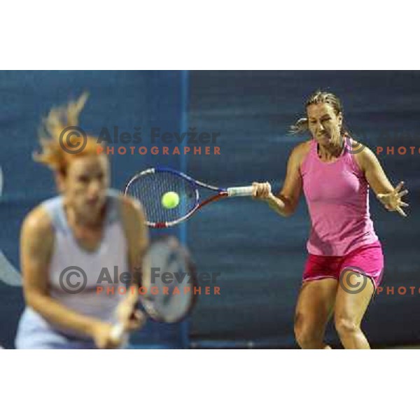 Maria Kondratieva of Russia and Vladimira Uhlirova of Czech Republic in action during the second round the doubles at WTA Banka Koper Slovenia Open tennis tournament, played in SRC Marina, Portoroz, Slovenia on July 22, 2010 