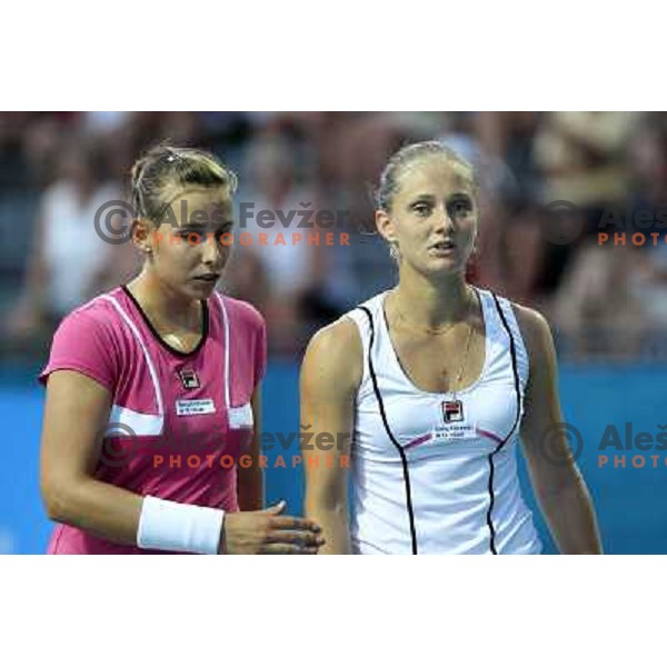 Anna Chakvetadze of Russia and Marina Erakovic of New Zealand in action during the semi-final of the doubles at WTA Banka Koper Slovenia Open tennis tournament, played in SRC Marina, Portoroz, Slovenia on July 23, 2010 