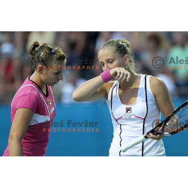 Anna Chakvetadze of Russia and Marina Erakovic of New Zealand in action during the semi-final of the doubles at WTA Banka Koper Slovenia Open tennis tournament, played in SRC Marina, Portoroz, Slovenia on July 23, 2010 